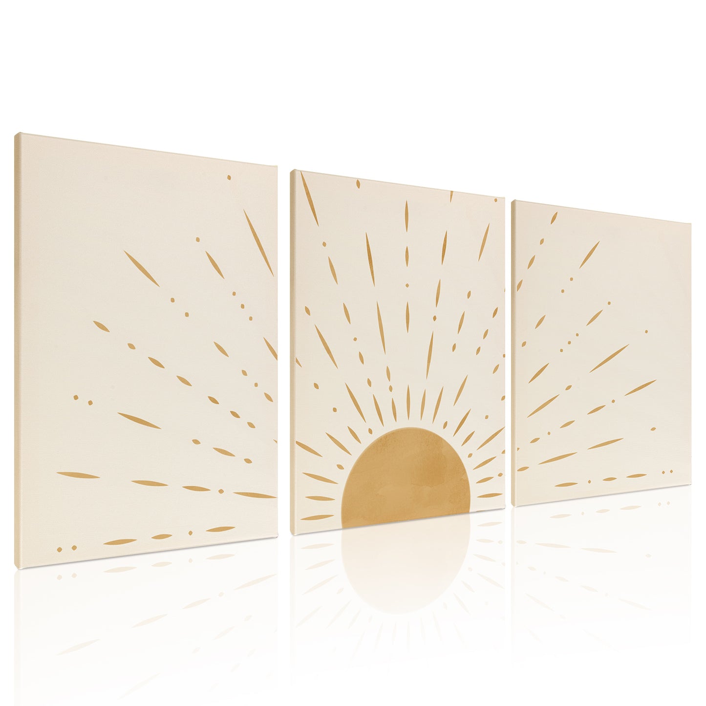 Boho Minimalist Wall Art Set of 3 Sun Rising on the Horizon