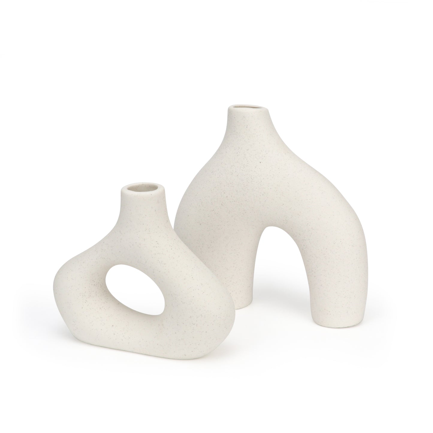 White Ceramic Vases - Modern Round Matte Donut Design