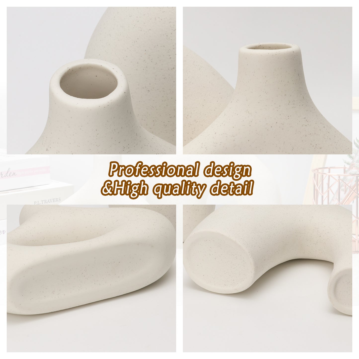 White Ceramic Vases - Modern Round Matte Donut Design