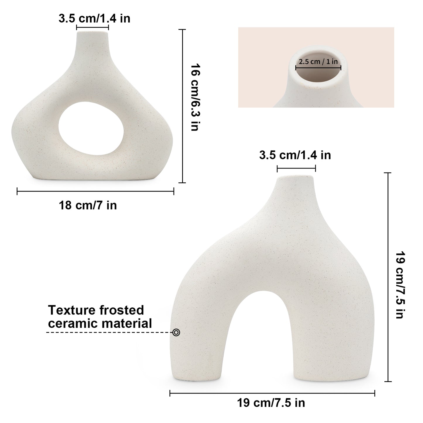 White Ceramic Vases - Modern Round Matte Donut Design