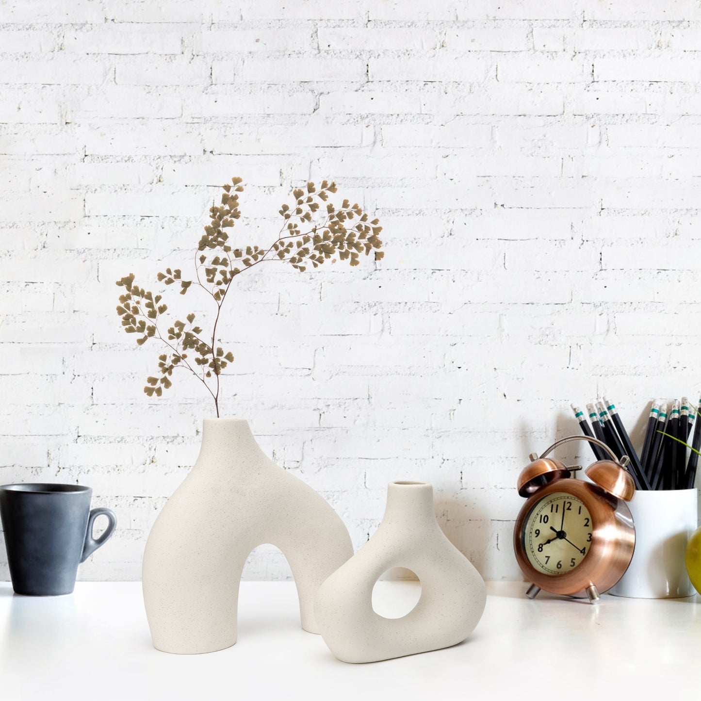 White Ceramic Vases - Modern Round Matte Donut Design