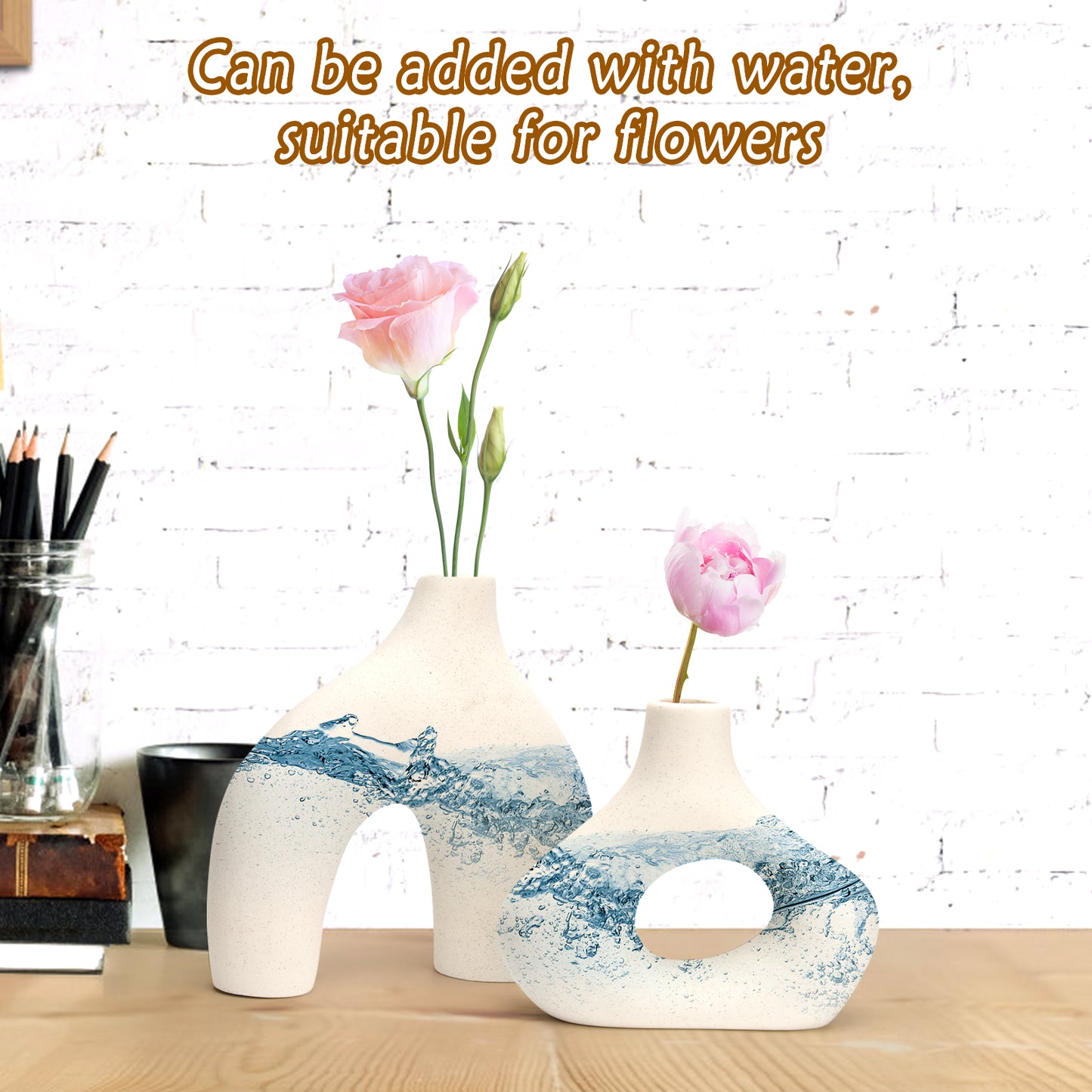 White Ceramic Vases - Modern Round Matte Donut Design