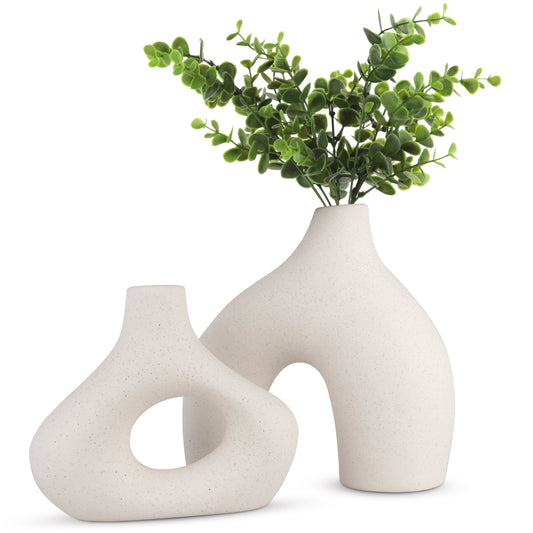 White Ceramic Vases - Modern Round Matte Donut Design