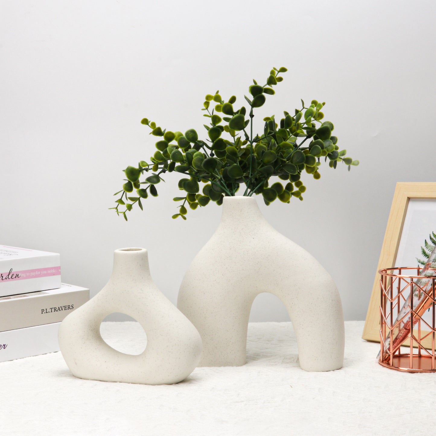 White Ceramic Vases - Modern Round Matte Donut Design