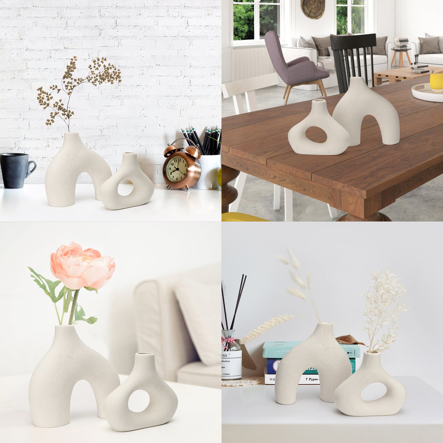 White Ceramic Vases - Modern Round Matte Donut Design