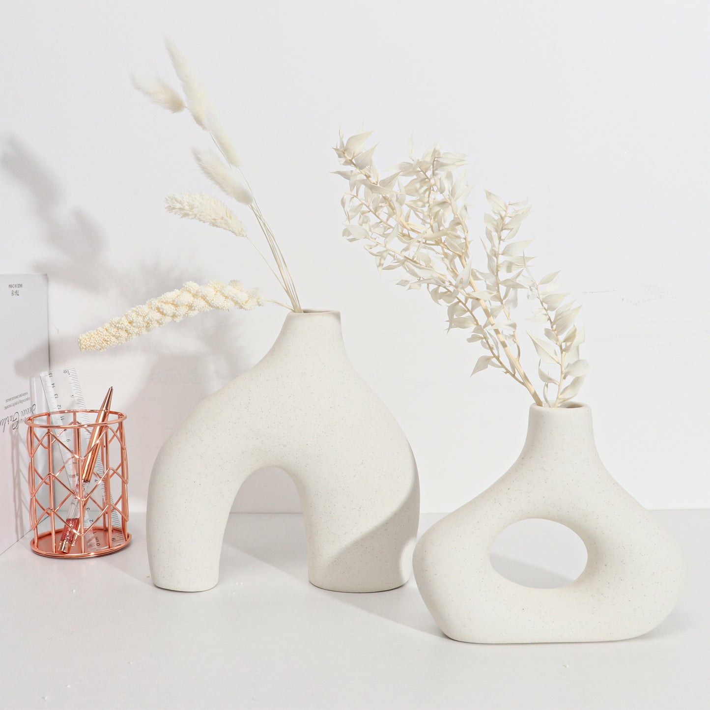 White Ceramic Vases - Modern Round Matte Donut Design