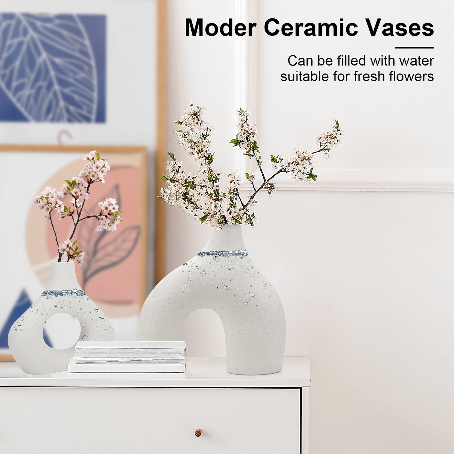 White Ceramic Vases - Modern Round Matte Donut Design