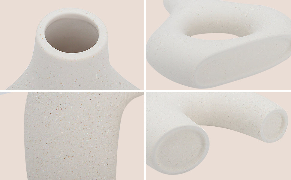 White Ceramic Vases - Modern Round Matte Donut Design