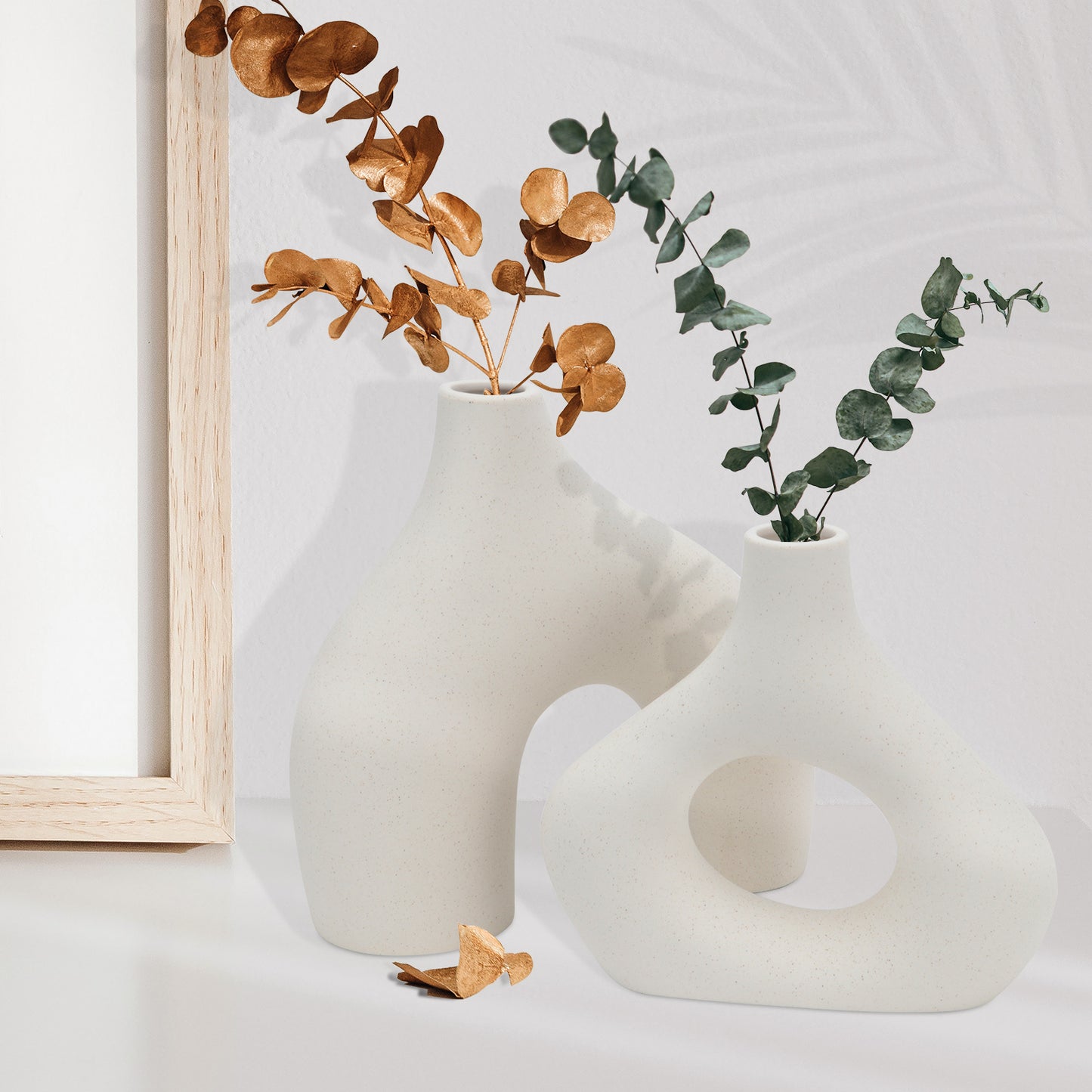 White Ceramic Vases - Modern Round Matte Donut Design