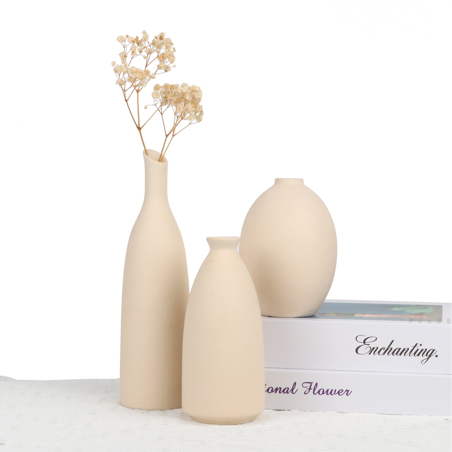 White Ceramic Vase, Small Pampas Grass Flower Vases