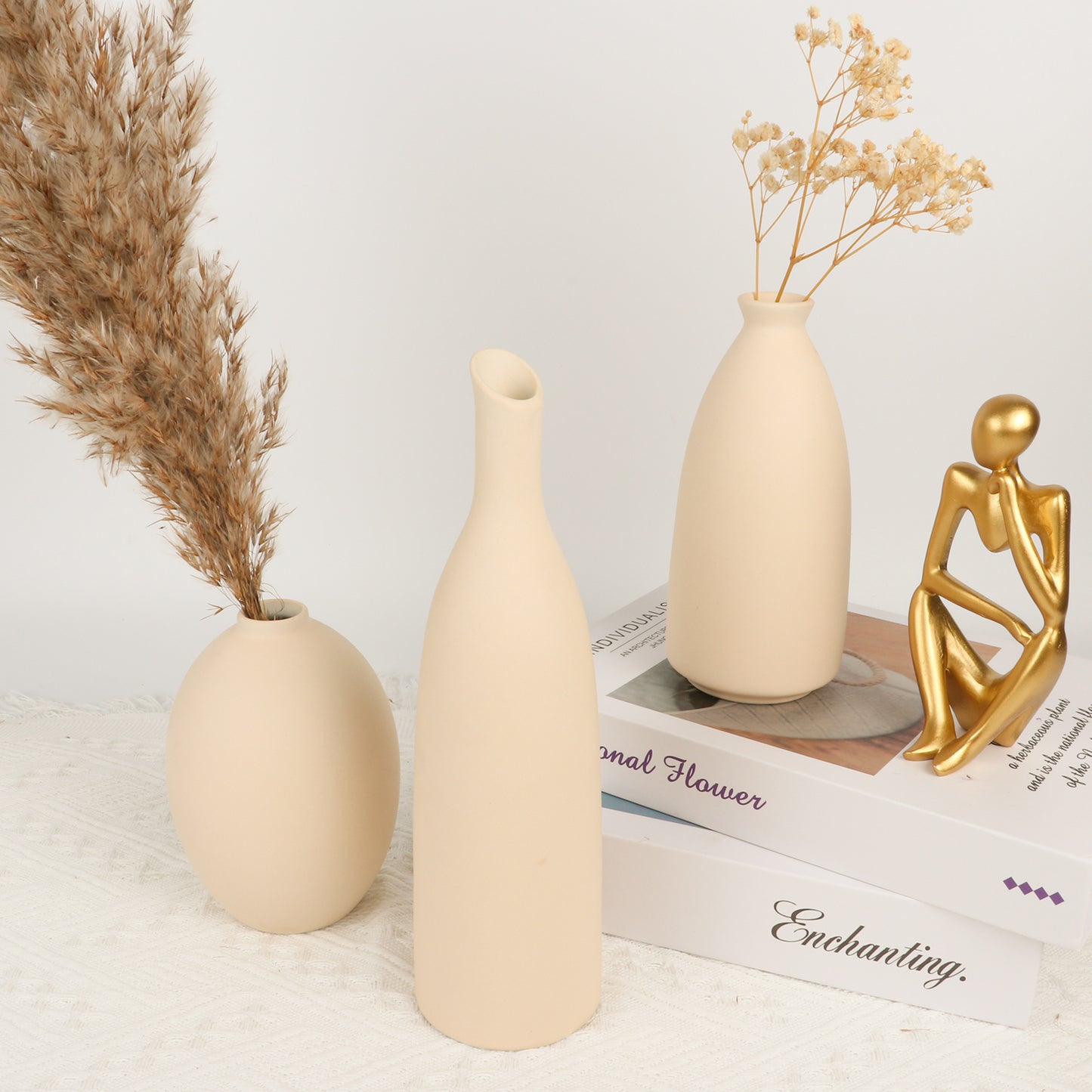 White Ceramic Vase, Small Pampas Grass Flower Vases