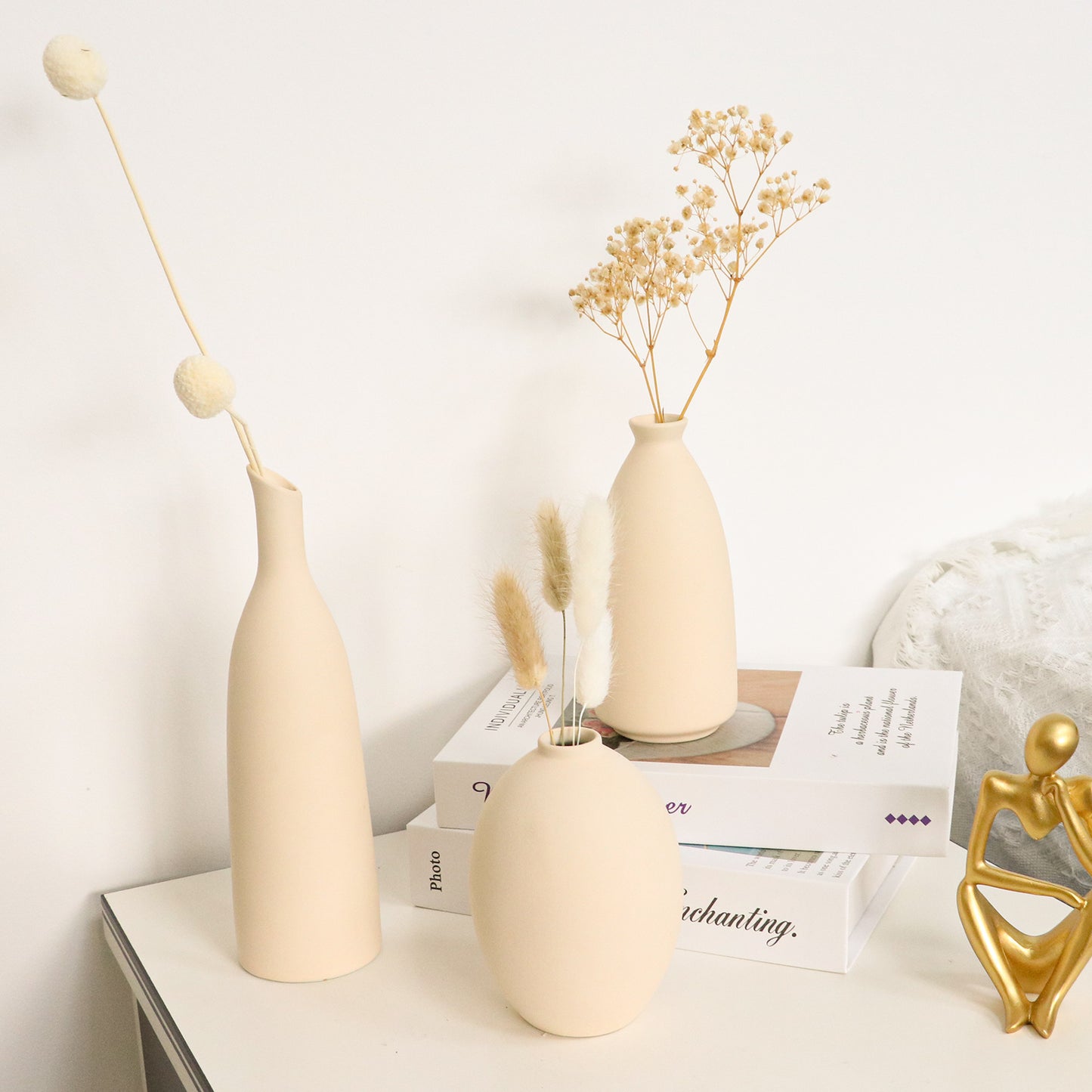 White Ceramic Vase, Small Pampas Grass Flower Vases